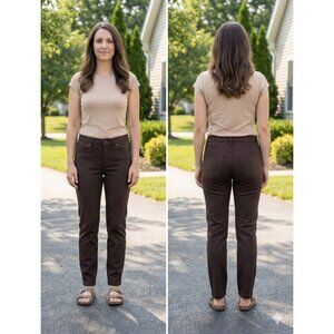 Chico's Brown Brigitte Slim Ankle Pants Size 0.5 Regular US 6 Button Zip Stretch